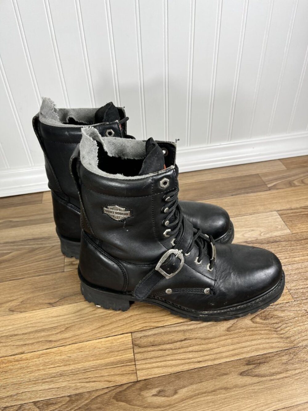Harley-Davidson Men's Black Leather Lace-Up Buckle Motorcycle Boots Size 11 - Picture 6 of 9